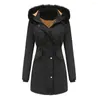 Trench da donna Giacca lunga da donna calda invernale Polsino elastico Cappotto in cotone con cappuccio rosa Parka Moda Capispalla con lacci a vita all'aperto