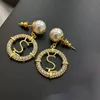 Crystal Pearl Women Charm Shiny Full Diamonds Circle Ring Eartrop Bright Letter Design Bruden Wedding Earrings