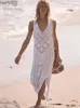 Casual Dresses 2023 Sexig ärmlös bikini Cover-ups White Crochet Tunika Sticked Summer Beach Dress Women Beach Wear Swim Suit Cover Up Q1299 W0315