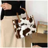 Evening Bags Xiuya Cute Cow Pattern Fur Womens Tote Bag Big Capacity Shoder For Women Leopard Handbags T220922 Drop Delivery Lage Ac Dhywl