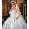 Элегантные атласные дуба -арабские бальные платья Свадебные платья с длинными рукавами Сексуальные глубокие V Neck vestidos de novia
