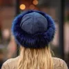 Gorro Feanie/crânio Caps Chapéus de peles feminino Hat de balde fofo estilo russo para o gorro de inverno cor sólida cor