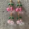 Dangle Earrings Gold Color Metal Enamel Fruit Cherry Drop For Women Crystal Bead Pink Earing Jewelry Fashion Jewellery