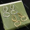 Stylish Gold Pendant Studs Ladies Hoop Earring Double Letter Earndrops With Box Jewelry Birthday Present Anniversary