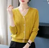 Suéteres femininos de designer Cardigan Korean Stripe Wool Sweater para manga longa de decote em V feminino de malha casual feminino