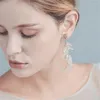 Dangle Earrings Jonnafe يدويًا راينستون كريستال أرز رايس قذيفة زهرة العروس قلادة زفاف الثريا المجوهرات