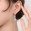 Boucles d'oreilles pendantes bijoux féminins de luxe goutte de pierre précieuse bleue donner aux femmes déclaration ensemble rond Zircon blanc