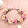 Headpieces 6 Colors Adt Kids Irregar Faux Rose Flower Girls Bridal Gradient Colored Wreath Crown Mesh Headpiece Drop Deliver Dhdss