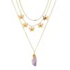 Chains Multi Layering Waterdrop Purple Crystal Drop Necklace Delicate Butterfly Hollow Alloy Necklaces For Women JewelryChains