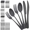 Servis uppsättningar blå 24 st cutlery set matt stek knivdessert gaffel sked plattvaror rostfritt stål kök hem bordsartiklar