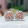 Stud Earrings Products Original Pink Diamond Flower Cluster Women Super Sparkling High Carbon Luxury Jewelry