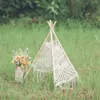 Tapestries Noordse stijl handgeweven macrame tapijttent met houten stokhouder kinderen katoenen touw net pography bohemia decoratie