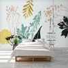 Wallpapers behang muurschildering aangepaste Noordse groene kleine verse plantenbladeren achtergrond