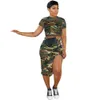 2023 Abito estivo da donna a due pezzi Abiti casual Street Trend Camouflage Floral Split Abito sexy Manica corta Crop Top Wrap Hip Mini Skirt Suit Abbigliamento donna