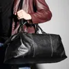 Duffel Bags Fashion Black Natural First Layer Cow Leather Men's Travel Perfekt kvalitet äkta totes