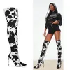 Bottes vache léopard bottes longues femmes botte à talons hauts bout pointu chaussures de club sexy cuissardes bottes au-dessus du genou 230314