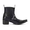 Rock Genuine Leather Ankle Men Boots Western Cowboy Men Boots Pointed Toe Iron Head Black Riding/Motorcycle Party Botas