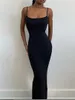 Casual Dresses wsevypo Spaghetti Strap Bodycon Long Dress Summer 2022 Women Sleeveless Wrapped Fish Tail Dress Solid Color Club Streetwear W0315