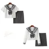 Clothing Sets Japanese School Girl Uniform Sailor Suit Set Embroidered Grey Sanben Pleated Skirt Jk And WhiteClothing