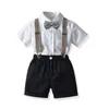 Kledingsets Summer Gentleman For Boys Formal Set Kids Outfit Toddler Shirt Navy Shorts Katoen 1-7 jaar Kinderen Wedding Kostuum