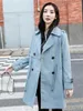 Women's Trench Coats This Year's Windbreaker Women's Medium And Long Style 2023 Spring Autumn Small Drape High-End Atmospheric Blue