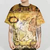 MEN T-SHIRTS T-Shirt 3D MAP مطبوعًا عارضًا أعلى صيفي أزياء قصيرة الأكمام القميص اليومي شارع ارتداء نبيل على طراز الشباب فيتا