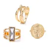 3pcs Set anneaux vintage pour femmes hommes portrait Coin Crystal Twisted Hollow Out Ring Fashion Bijoux de bijoux