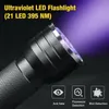 Luz negra ultravioleta 21 LED Lanterna UV Torch Lamp Light Mini Lanterna UV portátil de alumínio