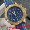 Мужские часы Blue Dial Japan Super Quartz Chronograph 45mm Avenger ураганный кожаный ремешок 1884 Желто -золотые стальные часы часы Sapphire светящиеся наручные часы