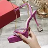 Square Head Crystal High Heel Sandals Kvinnor Stort spänne Suede Summer Ladies Runway Party Dress Shoes35-40 Storlek 10,5 cm RV Hee Lsandals