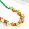 Chokers Salircon Trend Bohemia Rainbow Kolor nasiona koraliki łańcuch Choker Naszyjnik dla kobiet Koreańska moda Małe kwiaty Akcesoria Biżuteria Y2303