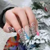 False unhas 24pcs Dicas de unhas Pressione Silver Glitter Cover Leopard Leopard Fake Ballerina French Long