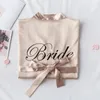 Ropa de dormir para mujer Equipo Novia Dama de honor Batas Borgoña Champán Satén Seda Boda Albornoz Bordado Nombre Kimono To Be