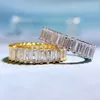 Klusterringar fina smycken isade ut kubiska zirkoniume 925 Sterling Silver Emerald Cut Eternity Band CZ Ring