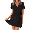 Casual Dresses Summer Women Black Dress Plus Size Short Sleeve V Neck Elegant For Clothing Vestidos Mujer Verano 2023