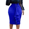 Kjolar chic sexig kjol för kvinnor 2023 höst mode fast färg rufle smälta fit blixtlås i stor storlek afrikansk kläddam