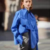 القمصان البلوزات النسائية AEL Royal Blue Shirt Women Lapel Blouse Feminina Fashion Safari Stylic Summer Summer Top Clothing فضفاضة بالإضافة إلى الحجم 230314