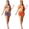 Sexy neuer Damen-Badeanzug mit geteiltem Träger, vierteiliges Set mit Kopftuch, Strandkleid, Push-up-BH, Badeanzüge