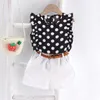 Ensembles de vêtements AiLe Rabbit Summer Girls Vêtements Costumes Mode Floral Mousseline de soie Top Blanc Shorts 2 pièces Ensemble Polka Dot Costume de fille Ceinture cadeau