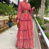 Casual Kleider 2022 Frauen Floral Bedruckte Laterne Langarm Sommerkleid Weibliche Vintage Kuchen Lose Strand Kleid Elegante Cascading Rüschen Vertuschungen W0315