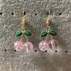 Dangle Earrings Gold Color Metal Enamel Fruit Cherry Drop For Women Crystal Bead Pink Earing Jewelry Fashion Jewellery