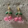 Dangle Earrings Gold Color Metal Enamel Fruit Cherry Drop For Women Crystal Bead Pink Earing Jewelry Fashion Jewellery