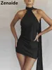 Günlük Elbiseler Boyundan Bağlamalı Bodycon Mini Elbise Siyah Kolsuz Kadın Seksi Backless Saten Yaz Parti Kulübü 2023 Yeşil Y2K