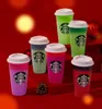 Starbucks Cup 24oz/710ml Plastik Kupalar Tumbler Deniz Kızı Tanrıçası Yeniden Kullanılabilir Açık İçme Düz Alt Sütun Şekli Kapak Saman Kupaları Kupa Stokta Kalite Klasik Stil