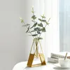 Vases Nordic Creative Vase Home Decoration Golden Glass Hydroponic Plant Stand Wire Flower Ornaments Garden