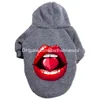 Vêtements pour chiens Sweat à capuche doux et chaud Designer Impression Red Lip Love Pour Petits Moyens Grands Chiens Labrador Français Bldog Caniche Chihuahua Golde Dhvz2