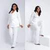 White Ruffles Women Blazer Suits Tailored Lady Pants Sets Prom Formal Guest Wear For Wedding 2 Pieces