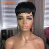 100% Human Hair Pixie Short Cut Bob Wig with Bangs Brazilian Straight Full Lace Front Orange Wig for Black Women