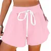 Dames shorts dames sexy katoen hoog elastisch taille geplooide ruches schattig strand flowy casual vintage short short