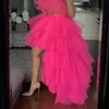 Jupes rose Tulle haut bas jupe pour femmes volants à plusieurs niveaux salut Tutu robe de bal fête de bal asymétrique Maxi jupes longues